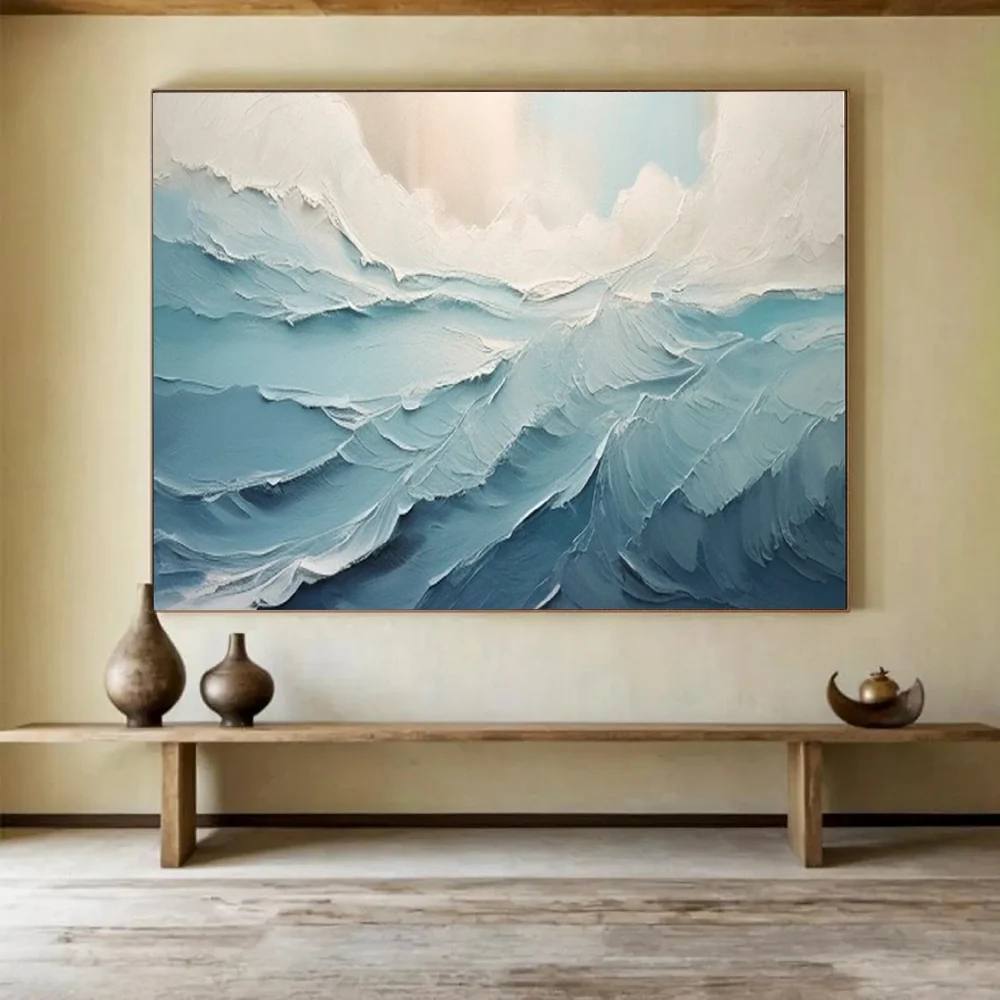 Waves Hand-painted Original Suits Office Coastal Abstract Wall Art K92PG